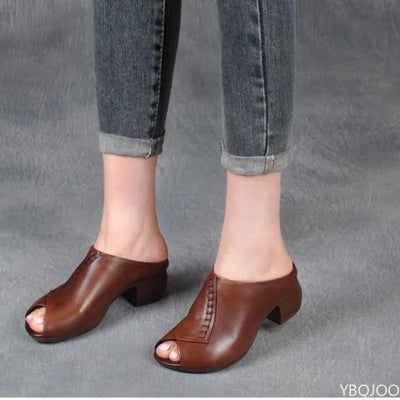 Summer square heel fish mouth slippers for women fashionable versatile height increasing comfortable mid heel women's sandals