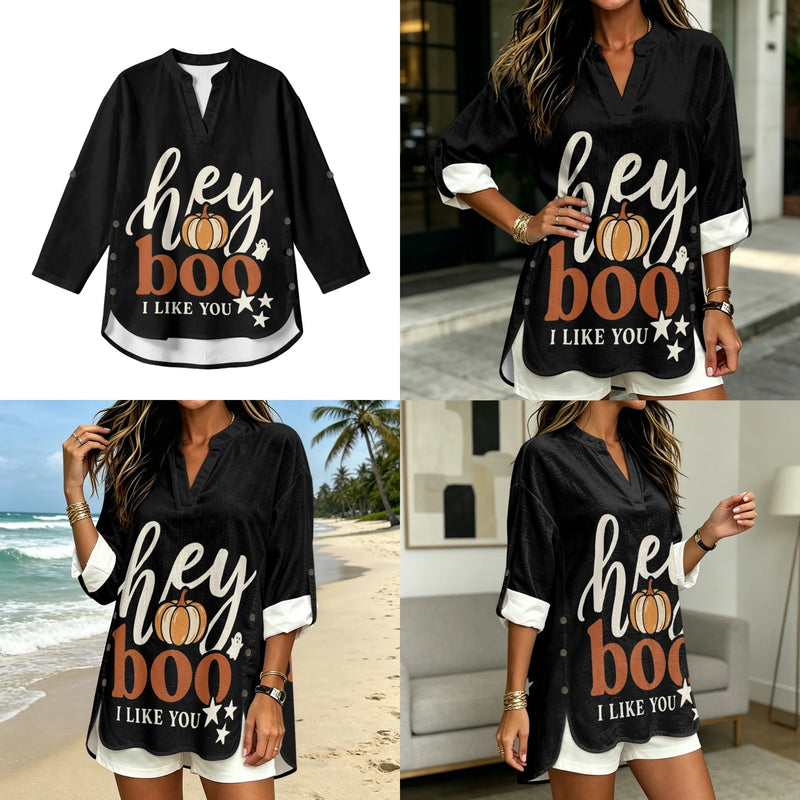 INSTANTARTS Traf 2026 Halloween Women's Matching Sets Blusas Elegantes De Mujer Tendencia 2026 Shirt and Wide Leg Pants Set