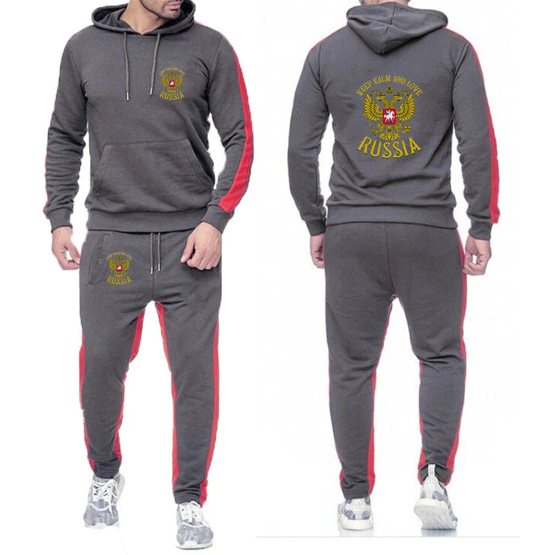 Russia Badge Gold Eagle Men's New Sport Wear Hoodie Solid Color Long Sleeve Tracksuit+Casual Sweatpants Suit - View 6 | SAMAG