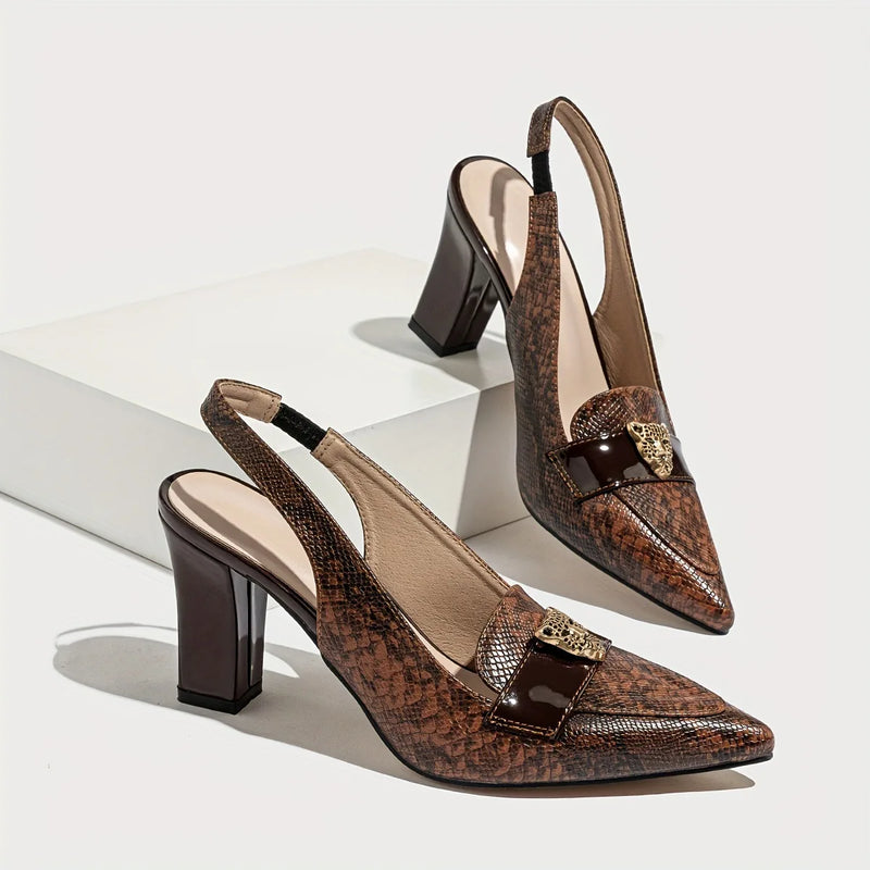 Retro Branded Shoes Original for Woman Brown Elastic Band Pointed Toe Artificial Leather High-heeled Shoes Work Elegant Pumps