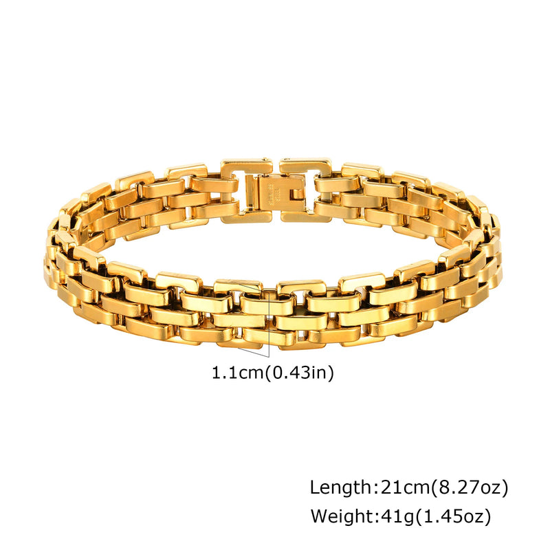 Gold Color Men's Chain Bracelet, Hip Hop Stainless Steel Chunky Wristband, Rock Punk Jewelry Gift for Dad - Visuel 7 | SAMAG