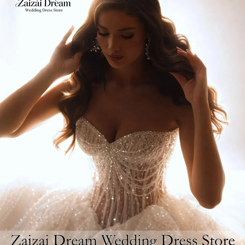 Customized Luxury Off Shoulder Sleeves Wedding Dresses 3D - View 2 | SAMAG
