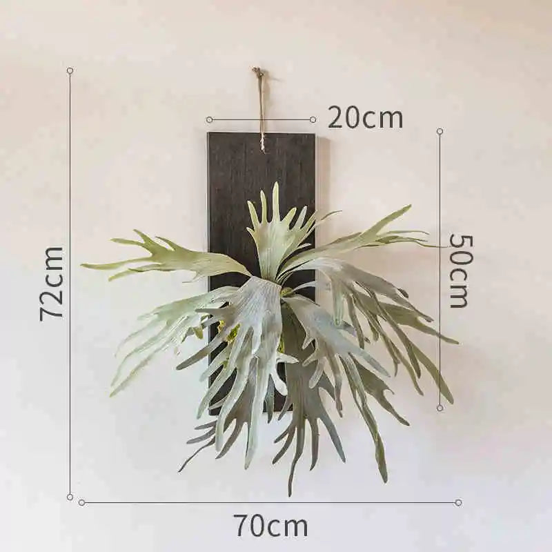 Artificial Tropical Plant Wall Hanging Decoration Antler Fern Green Plant Landscape Display Furnishings Home Decor, Wooden Frame