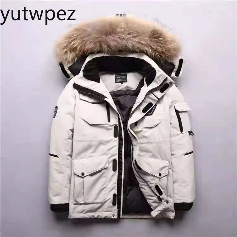 Outdoor Hiking 90% White Duck Removable Cap Climbing Men Thermal Down Jacket Thick Puffer Jacket Men Coat Overcoat Winter Parka