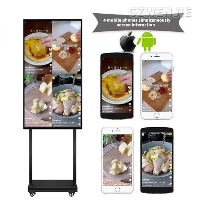 43 inch Smart Interact Screen Portable TV on Wheels Smart Wireless Portable Monitor With Moveable Stand HD Touch LCD Smart TV