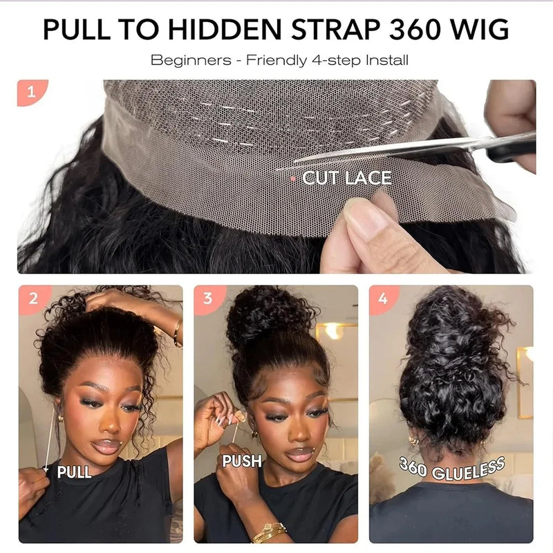 360 Full Lace Wig Invisible Drawstring Deep Wave Frontal Wig Curly Human Hair Wigs Brazilian 13X4 Hd Lace Wig 220 Density 36Inch