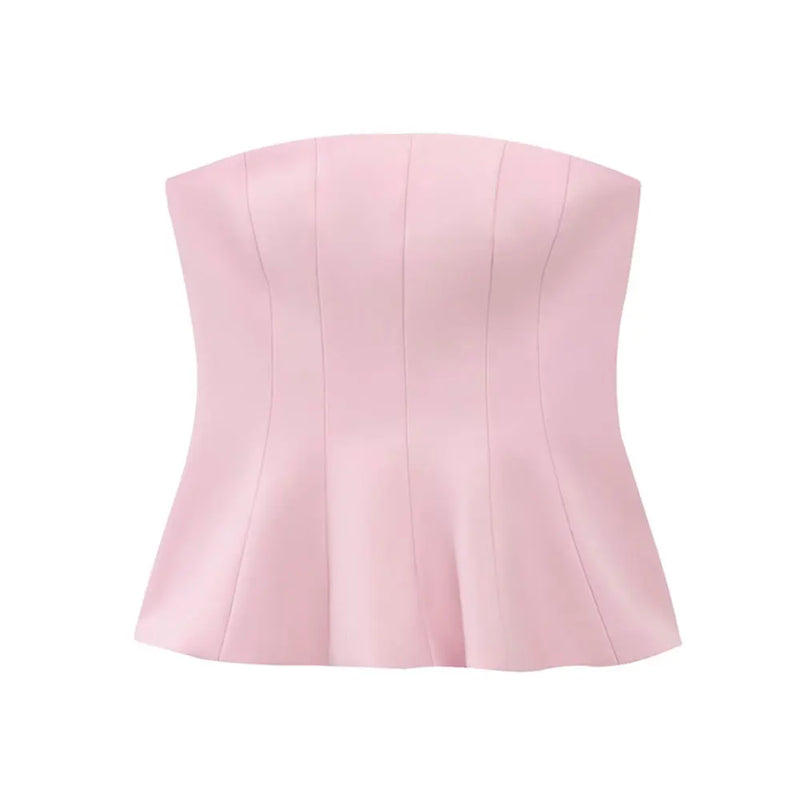 Women Sexy Fashion Strapless Peplum Bustier Tops Straight Neck Side Zipper Female Camis Mujer