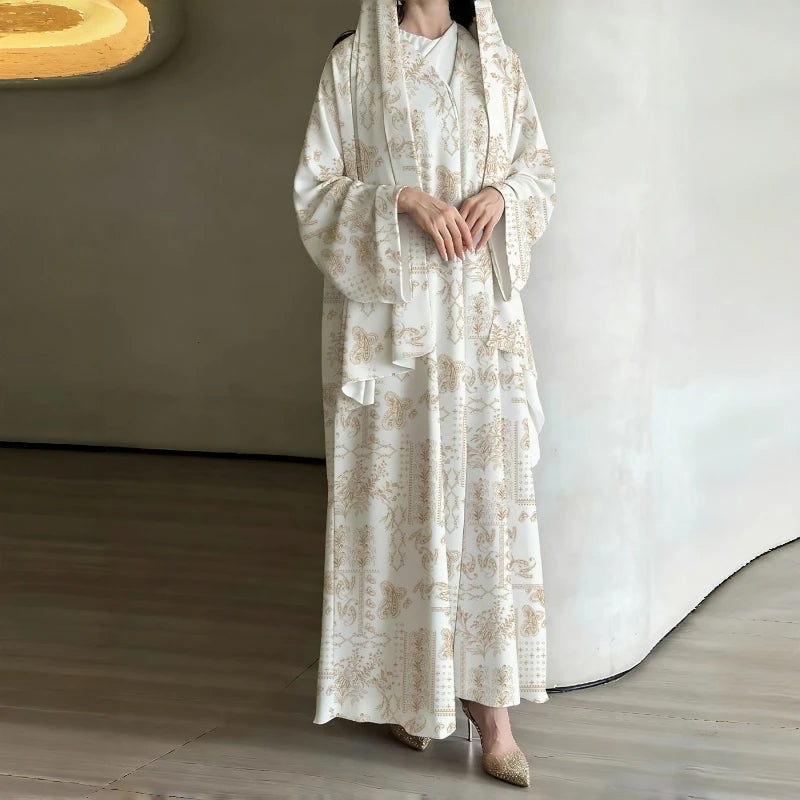 Horetong Muslim Abaya Robe Women Marble Print Chiffon V | SAMAG