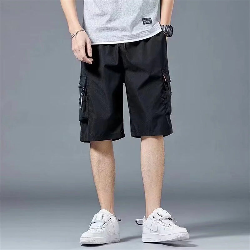 Black Hip Hop Cargo Shorts for Men's Summer Wide Leg | SAMAG