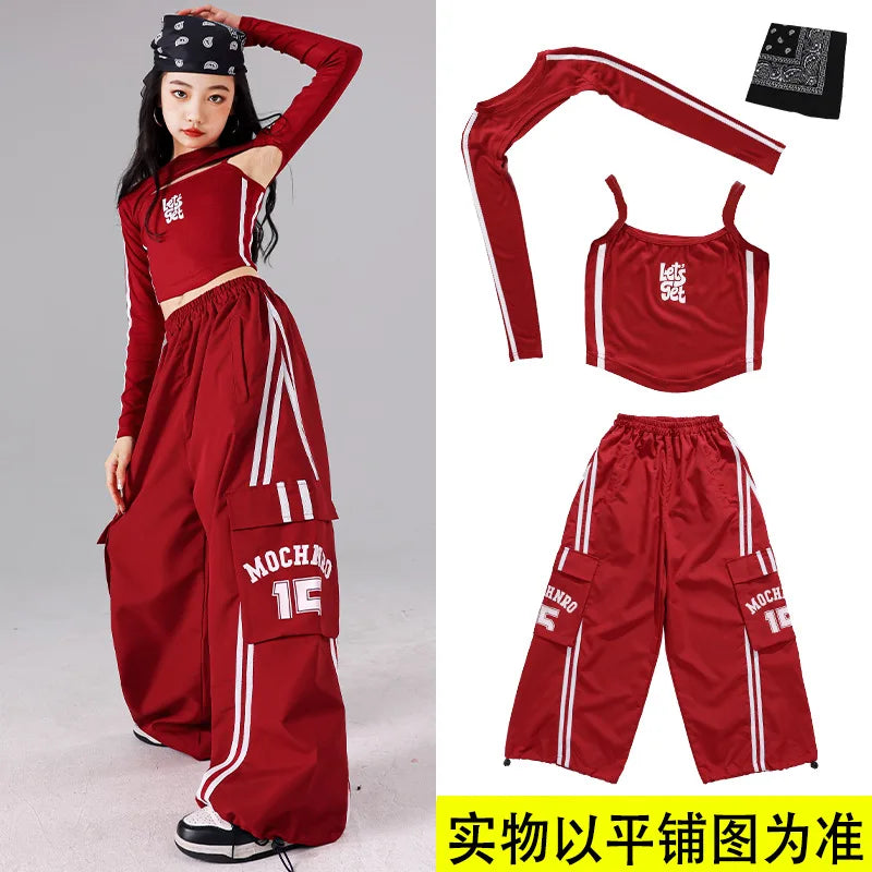 Girls K - pop Crop Top Joggers Cargo Pants Children Hip Hop - View 10 | SAMAG