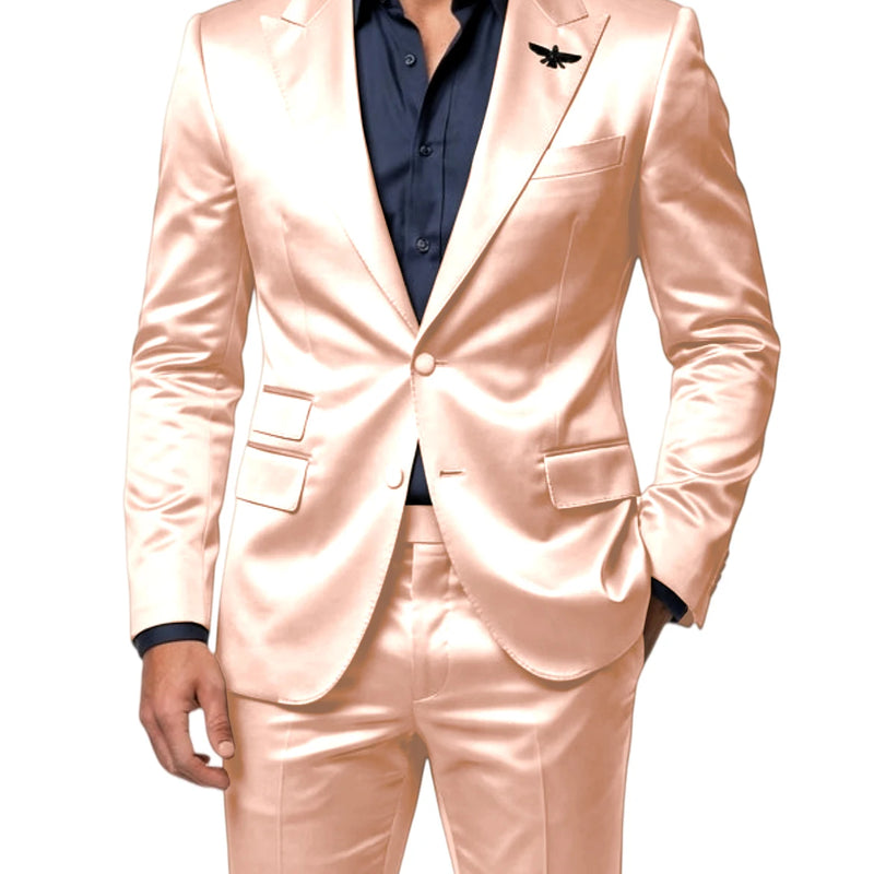 Men's Satin 2 - Piece Suit Set Slim Fit Peak Lapel Tuxedo Blazer With Straight Leg Pants For Wedding Party - View 13 | SAMAG