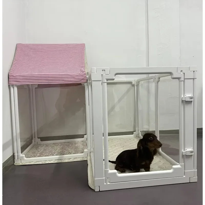 DIY Dog Playpen Puppy Cat Rabbit Ferret Transparent Pet Pen Easy Assemble Whelp Crate Kennel Cage Enclosure with Wheels