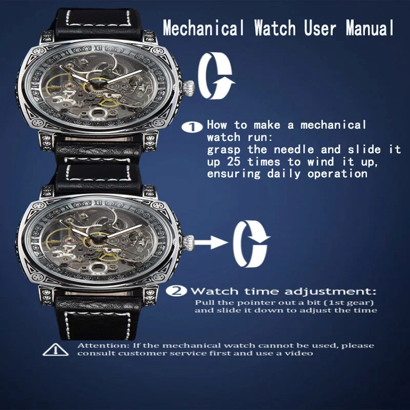 Men Automatic Watch Retro Style Mechanical Watches Skeleton Carve Waterproof Leather No Logo Mens Watch Boyfriend's Gift