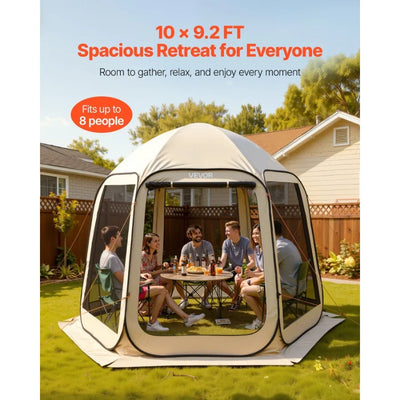 Screen House Tent 10 x 9.2 ft Beige 4 - 8 Person Pop Up | SAMAG