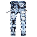 Fashionable New Men's Motorcycle Jeans Pleated Holes | SAMAG