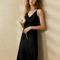 Birdtree, 19MM 100% Silk Satin Nightwear, Sexy Spaghetti Nightdress, Elegant V Neck Skin-friendly Women Night Skirt P30457QM