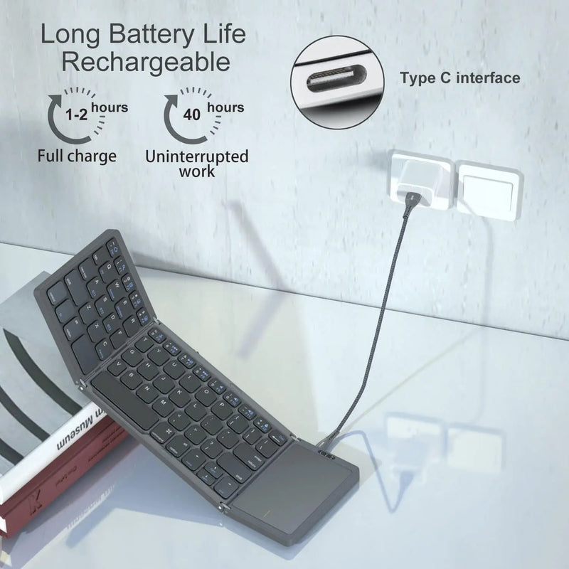 Pocket Portable Tri-folding Touchpad Foldable Keyboard Folding Wireless Keyboard for Tablets