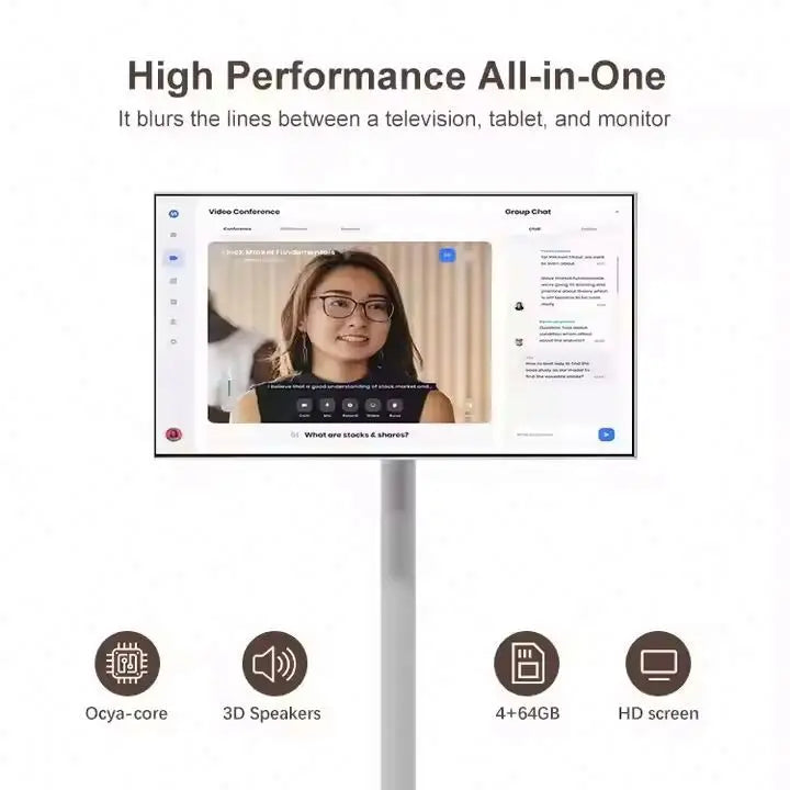 22 Inch Smart TV Ultra HD Mini LED Touch Screen with 1200W Camera Android 13 WiFi Portable Table TV for Kitchen Office Home