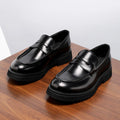 New Mens Glossy Genuine Leather Loafers British Style Thick Sole Slip on Business Casual Shoes for Summer