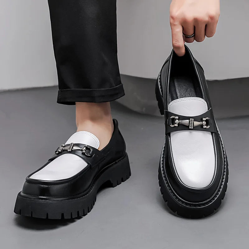 British Style Metal Buckle Loafers Men Thick-soled Wedding Shoes New Formal Business Comfort Shoes Slip-on Leather Casual Shoes