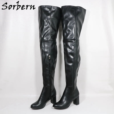 Sorbern Black Matte Block Square Heels Boots For Women | SAMAG