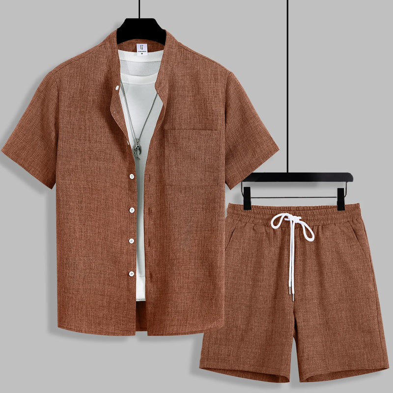 Summer Men's Cotton Linen Texture Stand Collar Short | SAMAG