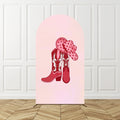 Cowgirl Pink Arch Backdrop Birthday Party Photo Background Kids Western Theme Decor Horse Shoe Boots Hat Pattern Celebration Bac