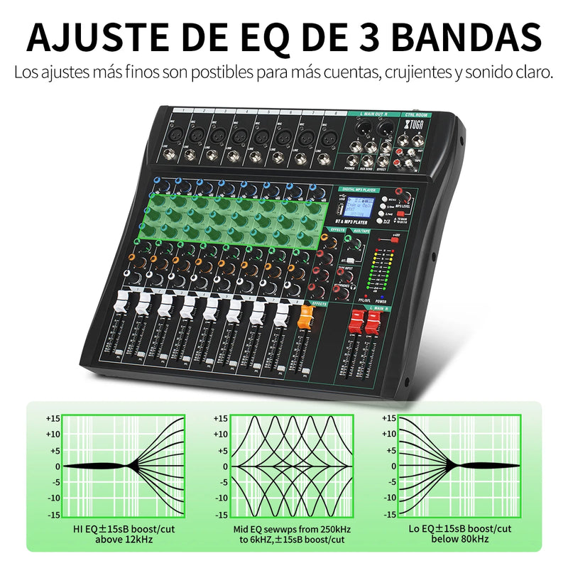 Audio Mixer CT 8 Channel Sound Board Mixing Console Audio Interface PC USB Bluetooth Phantom Digital Effect DJ Live Studio Stage