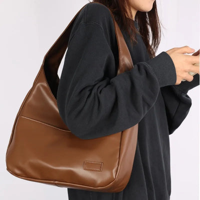 Soft Faux Leather Large Hobo Shoulder Tote Bag Wide Strap | SAMAG