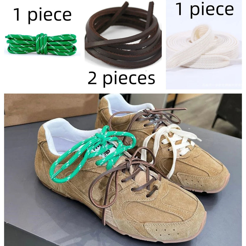 Length 100cm DIY Freedly Round Leather Colorful MIU Shoelaces Canvas Casual  Boots Shoe Laces Rope Shoestrings