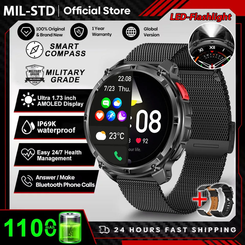 2026 New 1100mah AMOLED Smart Watch Men 170+Sport Fitness LED Flashlight IP69 Waterproof Bluetooth call GPS track Smartwatch iOS