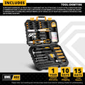 DEKO DKMT128/DKMT196 Home DIY Tool Set Auto Repair Combination Package Hand Tool Kit with Plastic Tool box, Screwdriver, Hammer