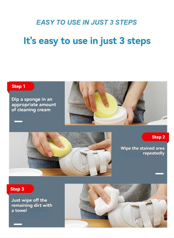 260g Sneaker Cleaning Paste White Shoe Cleaner, Multi Purpose Deep Clean Whitening No Rinse, Safe for Leather Canvas Rubber Sole