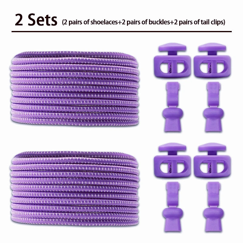 2 Pair No Tie Shoe Laces Kids Adult Quick Laces Round Elastic Shoelaces Without Ties Lock Shoelace Sneakers Shoes Accessories