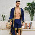 Men's Long Robe Pajamas Set Baroque Style Bathrobe Kimono Shorts Pijamas Spring Summer Sleepwear Home Clothes Satin Loungewear