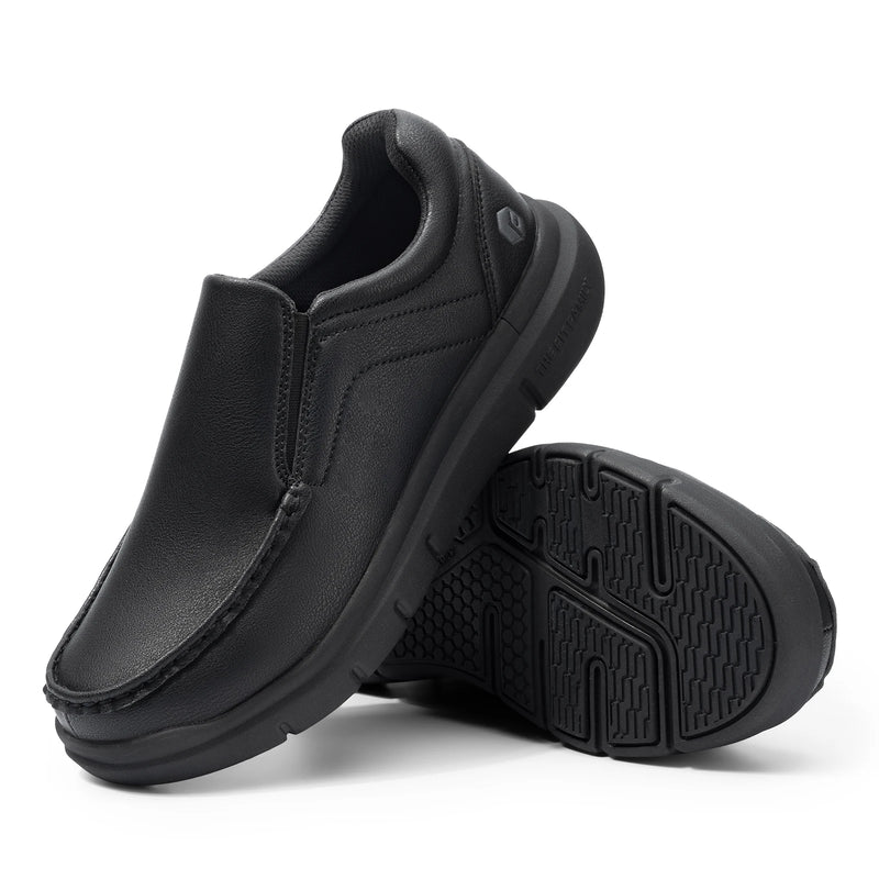 Fitville Men'S Slip-On Shoes Wide Width Leather Casual Shoes Lightweight For Swollen Feet With Arch Support Pain Relief