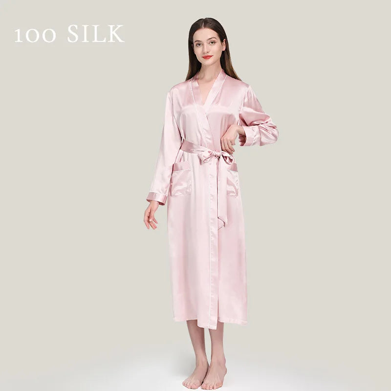 Birdtree 22 Momme 100%Pure  Silk Long Robe for Women Silky Sleepwear Ladies Elegant Nightgown Natural Pajamas P3D047QM