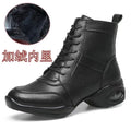 Women's Dancing Shoes Soft Bottom Leather mid Heel Black Mesh Breathable Square Dance Shoes Jazz Sailor Dance Footwear