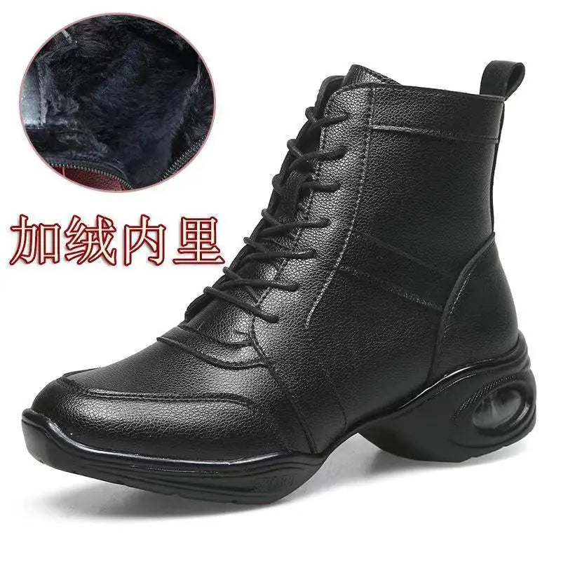 Women's Dancing Shoes Soft Bottom Leather mid Heel Black Mesh Breathable Square Dance Shoes Jazz Sailor Dance Footwear