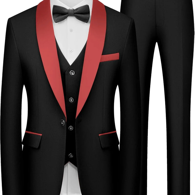 ULBYANRY Mens 3-Piece Suit Set (Jacket Vest Pants) Formal Business Tuxedo XXS-7XL Tailored Party Prom Wedding Suits