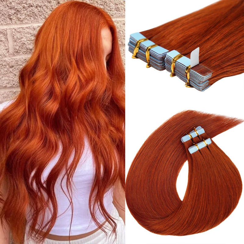Doreen Copper Red Tape In Human Hair Extensions 16 to 24 Inch 50g/set PU Seamless Skin Weft 350# Colored Hair Extensions Tape in