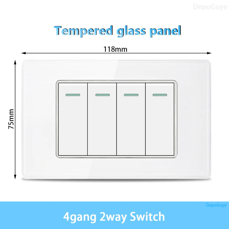White Tempered Glass Italy USB Type C Smart Fast Charging Wall Socket Plugs Schuko Light Switch Panel Chile TV Sat Computer CAT6