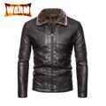 Faux Leather Men Jacket Thickened Plush Lining Warm PU Leather Jacket Business Casual Leather Jacket Winter Faux Fur Collar Coat