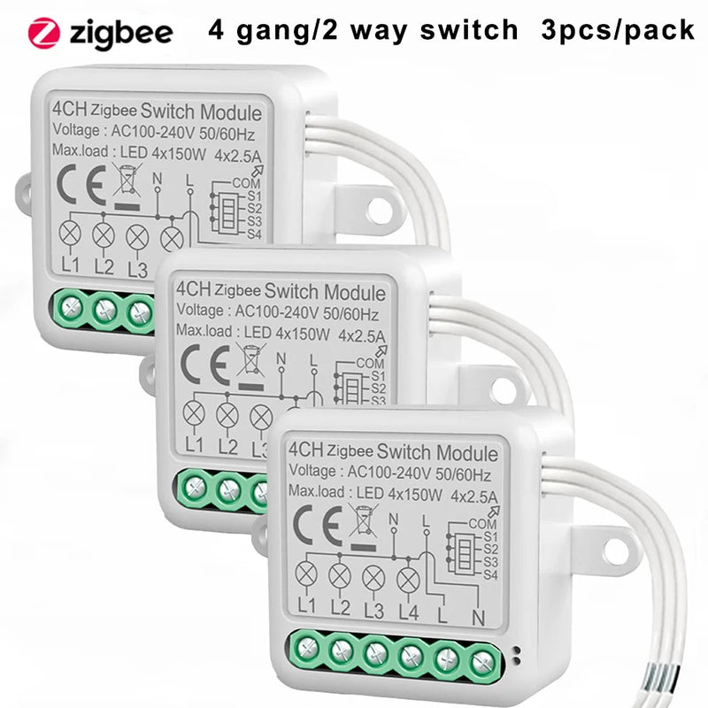 Tuya ZigBee 3.0 Smart Switch Module 10A Smart Home DIY Breaker 1 2 3 4 Gang Supports 2 Way Control Works with Alexa Google Home