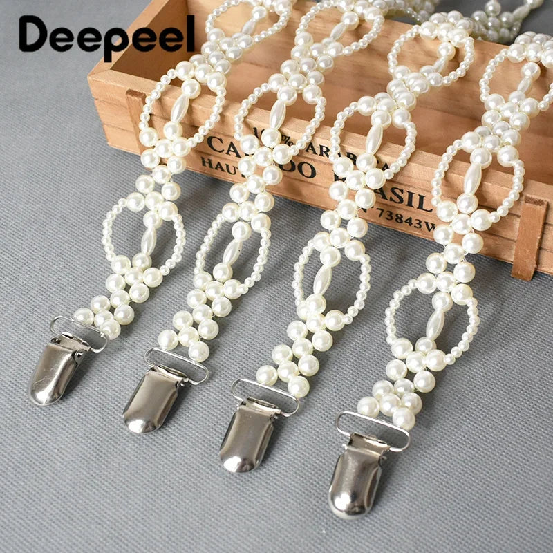 Deepeel New 1Pairs 69*2cm Fashion Pearl Chain Decoration Suspenders Adjustable Trouser Bead Strap Female Waist Corset Braces