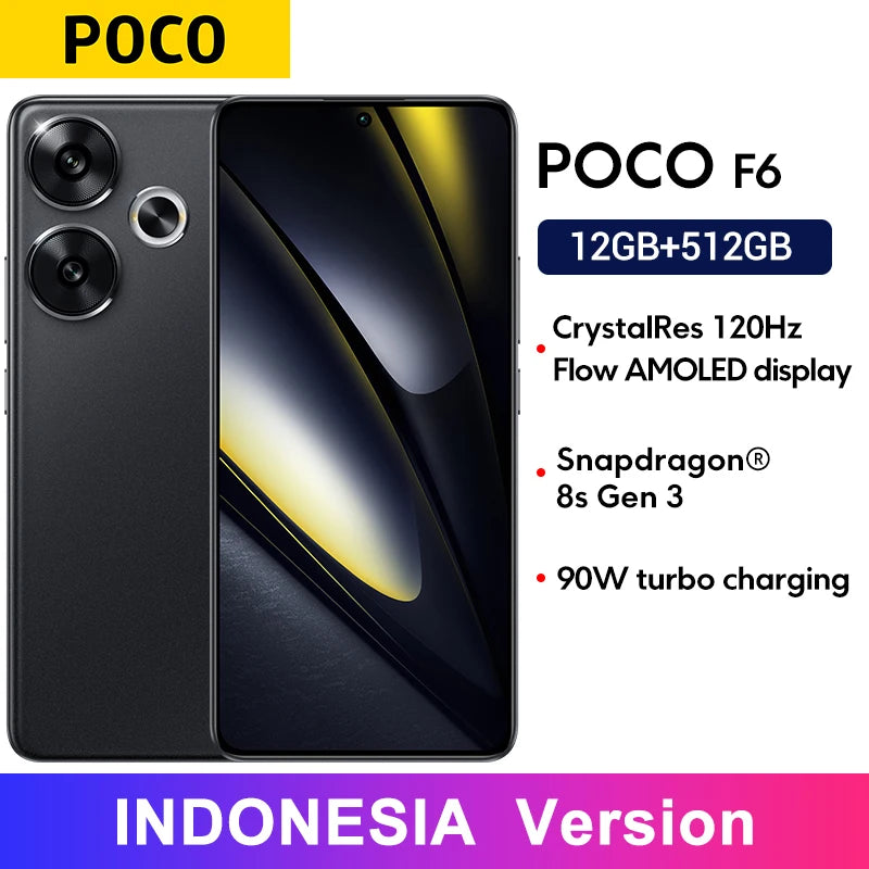 POCO F6 5G Global Version and Indonesian version 90W turbo charging Snapdragon 8s Gen 3 NFC 6.67”120Hz Flow AMOLED DotDisplay