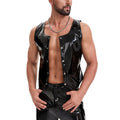 Wet Look PVC Sleeveless Tank Top Single Breasted Shiny PU Leather Motorcycle Punk Waistcoat S-7XL Weskit Tights Leather Jacket