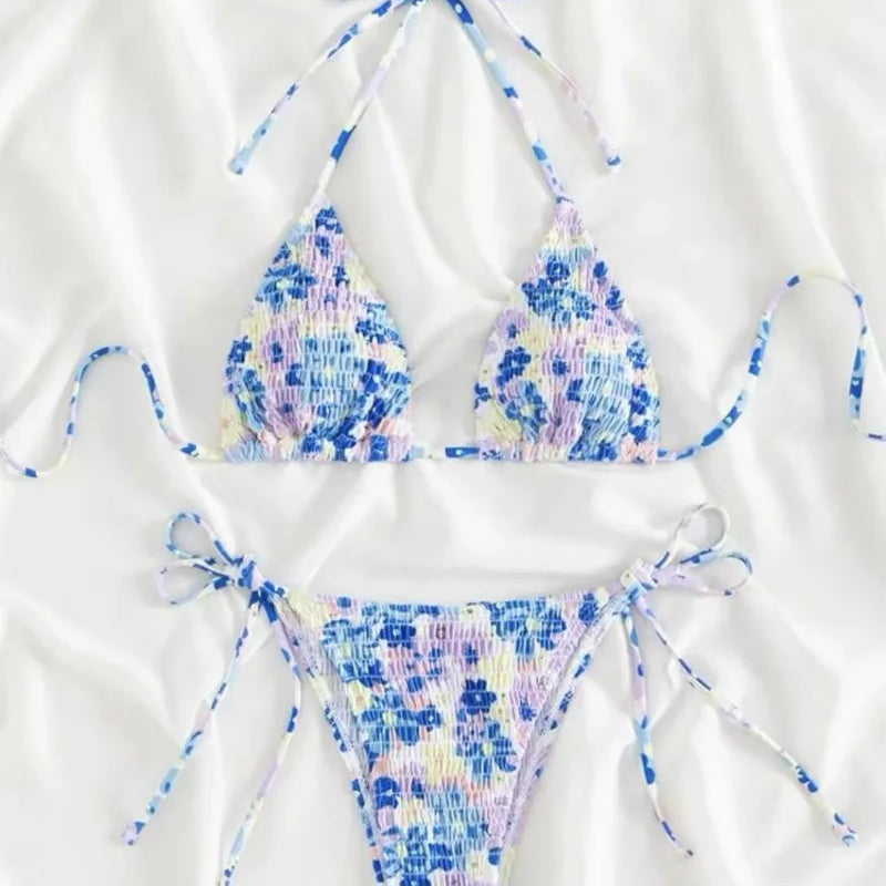 Sexy floral print halter bikinis sets biquini high waist | SAMAG