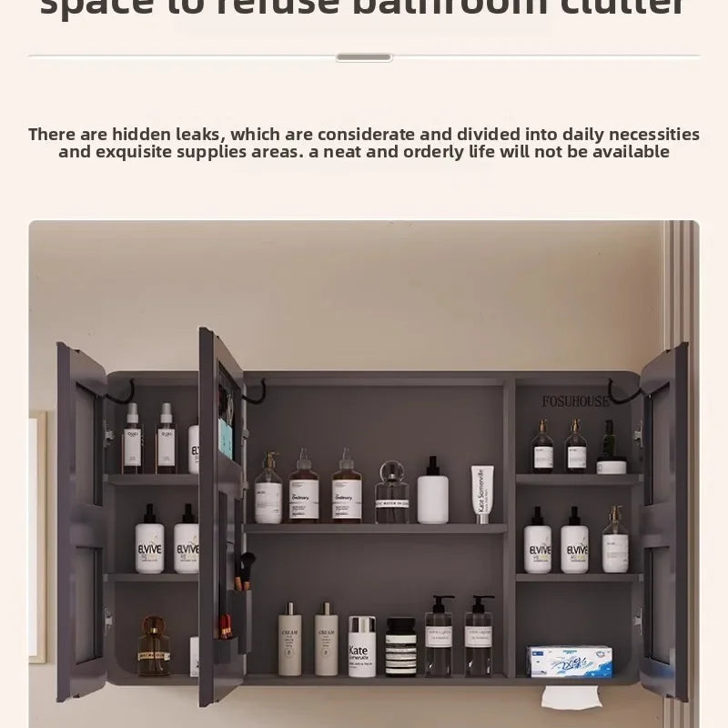Minimalist Modern Arc-shaped Smart Bathroom Mirror Cabinets Home Furniture Wall-mounted Bathroom Mirror Cabinet with Lighting b