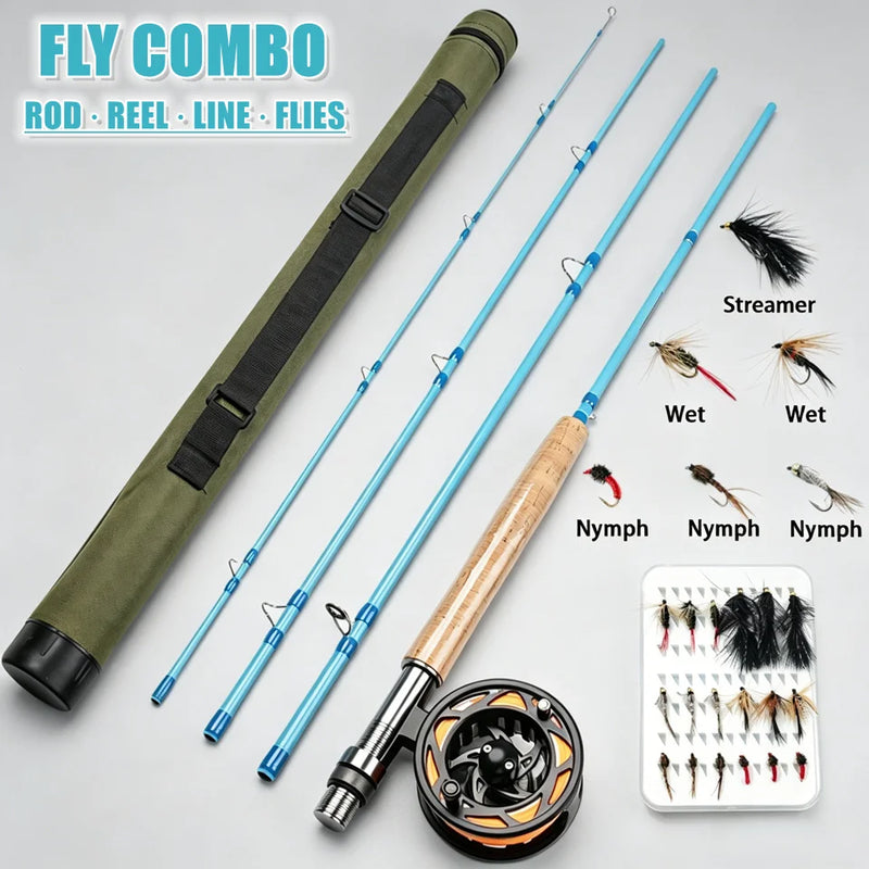 Professional Complete Fly Fishing Combo Rod Reel Floating Line Flies Stream Freshwater Trout Tackle
